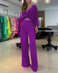 Clidress 3/4 Sleeve Casual Top & Pants Set