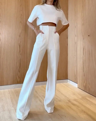 Clidress Crop Top & Suit Pants 2 Pieces Set