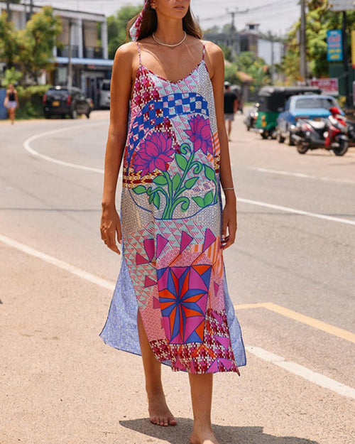 Clidress Boho Chic Printed Slip Dress