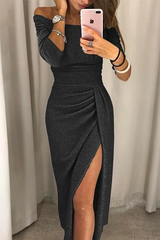 Clidress Glittering Wrap Split Cocktail Dress