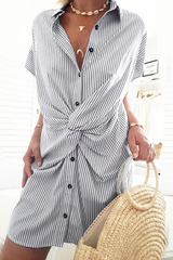 Clidress Striped Trist Knot  Shirt Dress