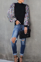 Clidress Colorful Sequins Sleeves Blouse