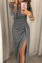 Clidress Glittering Wrap Split Cocktail Dress