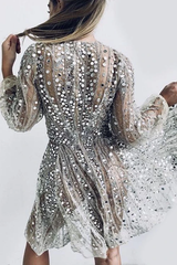 Clidress See Through Lantern Sleeve Sequin Party Princes Dress