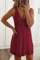 Clidress Lace Floral Button Down Mini Dress