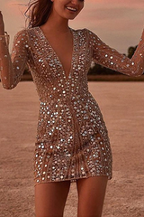 Clidress Sequin Deep V Neck Party Queen Dress