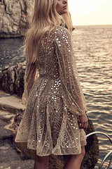 Clidress See Through Lantern Sleeve Sequin Party Princes Dress