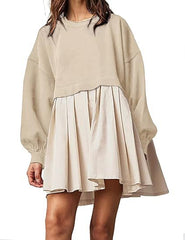 Clidress Patchwork Sweatshirt Loose Dress