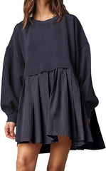 Clidress Patchwork Sweatshirt Loose Dress