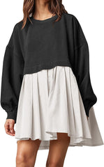 Clidress Patchwork Sweatshirt Loose Dress