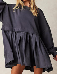 Clidress Patchwork Sweatshirt Loose Dress
