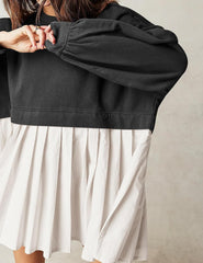 Clidress Patchwork Sweatshirt Loose Dress