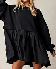 Clidress Patchwork Sweatshirt Loose Dress