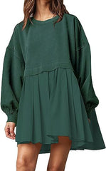 Clidress Patchwork Sweatshirt Loose Dress