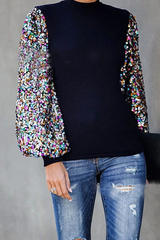 Clidress Colorful Sequins Sleeves Blouse