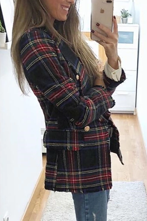 Clidress Plaid British Style Cardigan