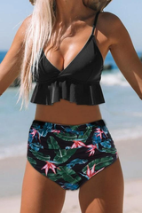 Clidress Ruffle Cute Floral Bikini