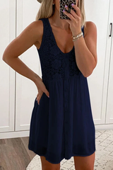 Clidress Lace Floral Button Down Mini Dress