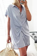 Clidress Striped Trist Knot  Shirt Dress
