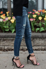 Clidress Elastic Worn Out Wrinkle Jeans
