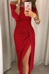 Clidress Glittering Wrap Split Cocktail Dress