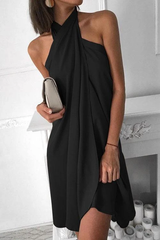 Clidress Hanging Neck Wrap Mini Dress