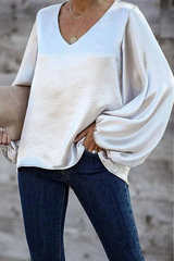 Clidress Silk Feel Casual Loose Blouse Top