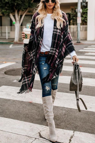 Clidress Burberry Print  Poncho Cloak Sweater